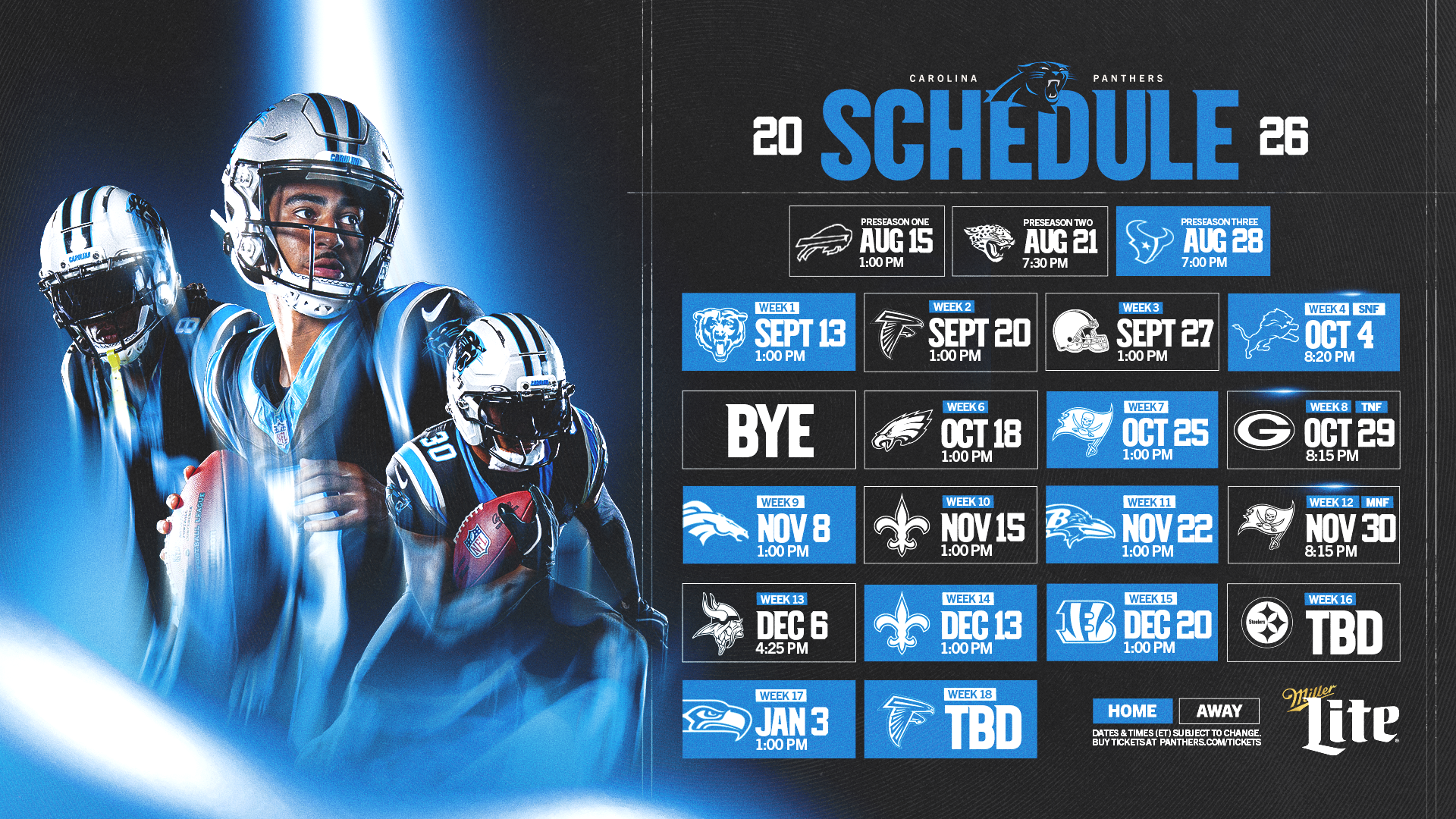 Carolina Panthers 2026 home schedule